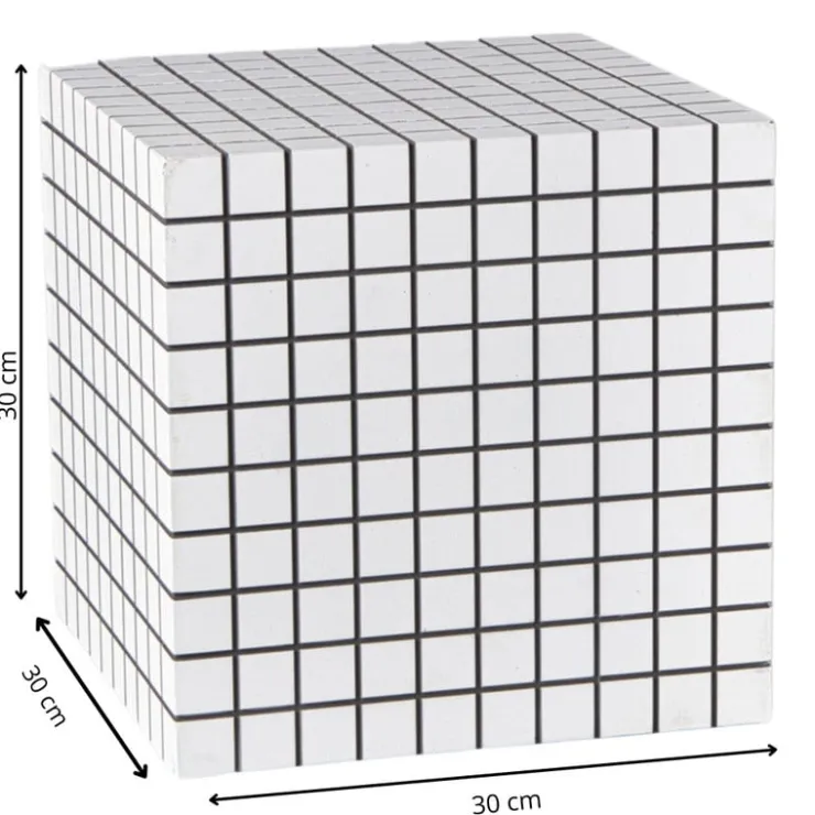 Xenos Bijzettafel kubus checks - wit - 30x30x30 cm- Bijzettafels