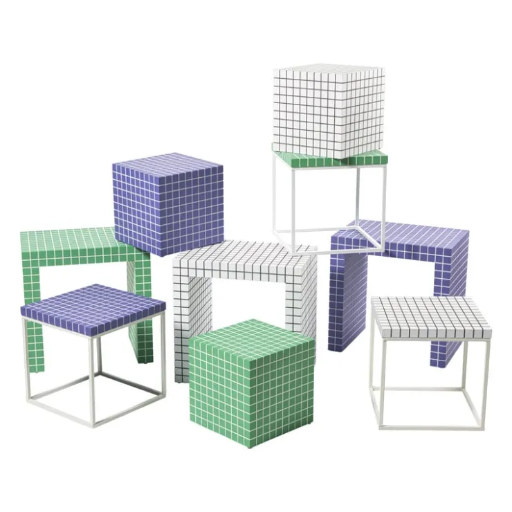Xenos Bijzettafel kubus checks - paars - 30x30x30 cm- Bijzettafels