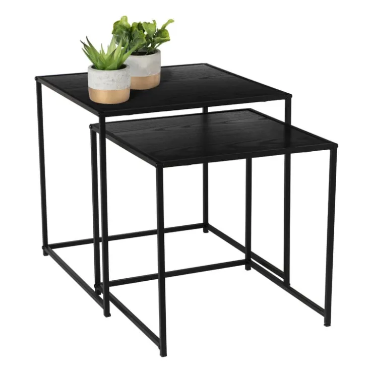 Xenos Bijzettafel Noah - zwart - set van 2- Salontafels|Bijzettafels