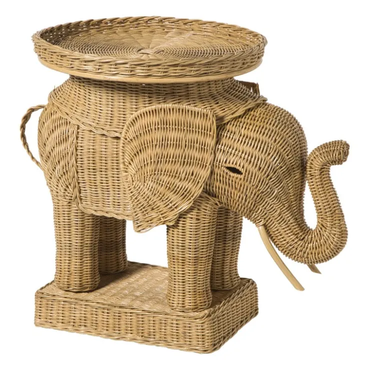 Xenos Bijzettafel olifant - rotan - 65x55x45 cm- Bijzettafels