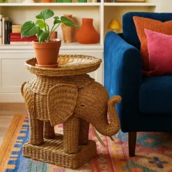 Xenos Bijzettafel olifant - rotan - 65x55x45 cm- Bijzettafels