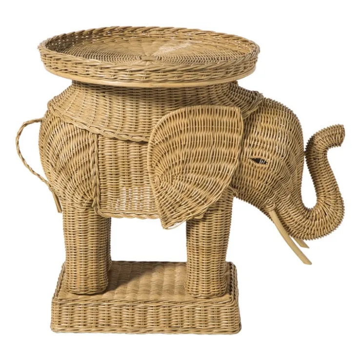 Xenos Bijzettafel olifant - rotan - 65x55x45 cm- Bijzettafels