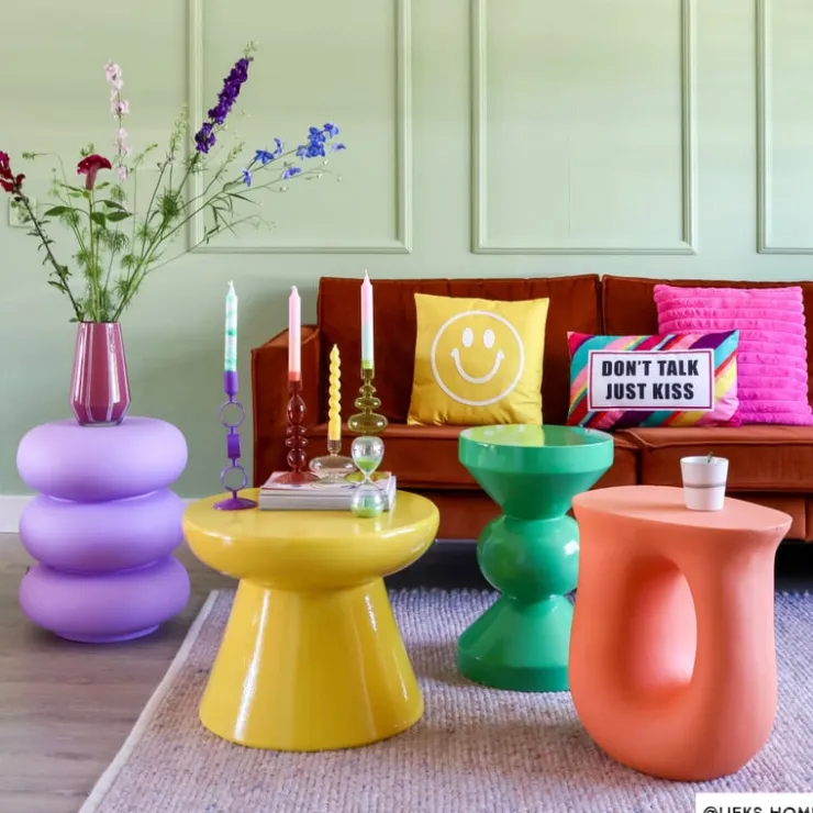 Xenos Bijzettafel pop-art bubbles - lila - ø40x50 cm- Bijzettafels
