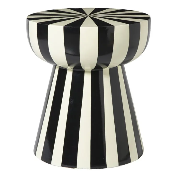 Xenos Bijzettafel stripes - beige/zwart - ø40x45 cm- Bijzettafels