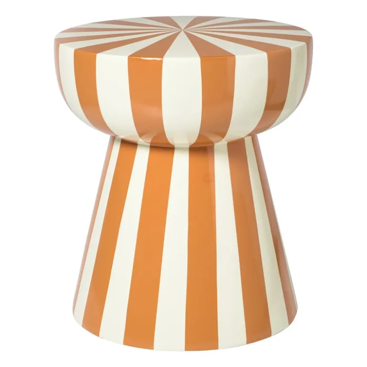 Xenos Bijzettafel stripes - beige/oranje - ø40x45 cm- Bijzettafels