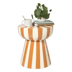 Xenos Bijzettafel stripes - beige/oranje - ø40x45 cm- Bijzettafels