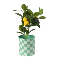 Xenos Bloempot geblokt groot - groen - ø13x14 cm- Bloempotten