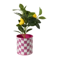 Xenos Bloempot geblokt groot - roze - ø13x14 cm- Bloempotten