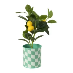 Xenos Bloempot geblokt klein - groen - ø12x13 cm- Bloempotten