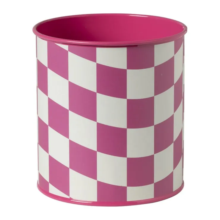 Xenos Bloempot geblokt klein - roze - ø12x13 cm- Bloempotten