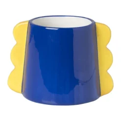 Xenos Bloempot met oortjes - blauw/geel - ø10x14.5 cm- Bloempotten