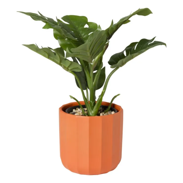 Xenos Bloempot streep - rood - ø11.5x11 cm- Bloempotten