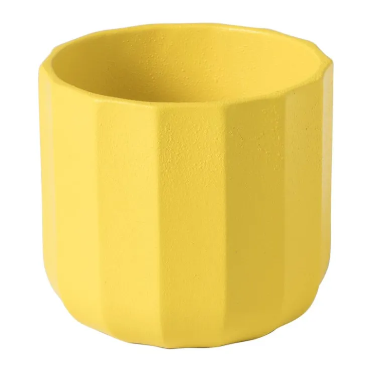 Xenos Bloempotje streep - geel - ø7x6.5 cm- Bloempotten