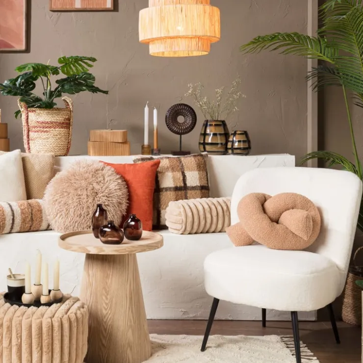 Xenos Bolster kussen rib - beige - ø15x45 cm- Kussens