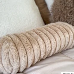 Xenos Bolster kussen rib - beige - ø15x45 cm- Kussens