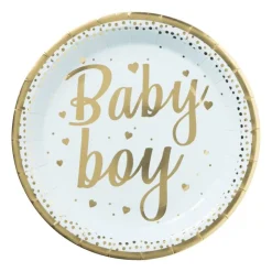 Xenos Bord baby boy - blauw/goudkleurig - set van 8- Wegwerpservies|Babyshower