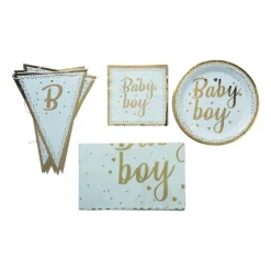 Xenos Bord baby boy - blauw/goudkleurig - set van 8- Wegwerpservies|Babyshower