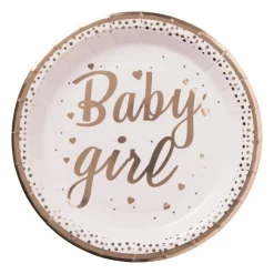 Xenos Bord baby girl - roze/koperkleurig - set van 8- Wegwerpservies|Babyshower