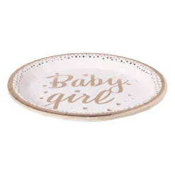 Xenos Bord baby girl - roze/koperkleurig - set van 8- Wegwerpservies|Babyshower