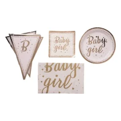 Xenos Bord baby girl - roze/koperkleurig - set van 8- Wegwerpservies|Babyshower