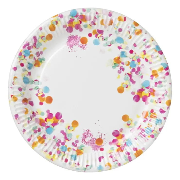 Xenos Bord Confetti - set van 8 - ø23 cm- Wegwerpservies|Kinderfeestjes