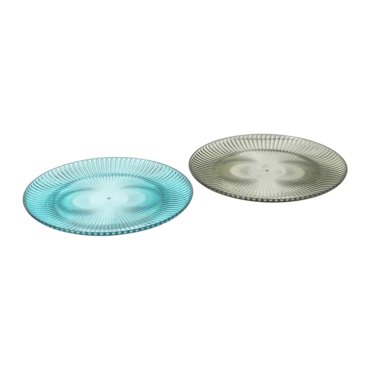 Xenos Bord streep - blauw - ø22x1.5 cm- Borden