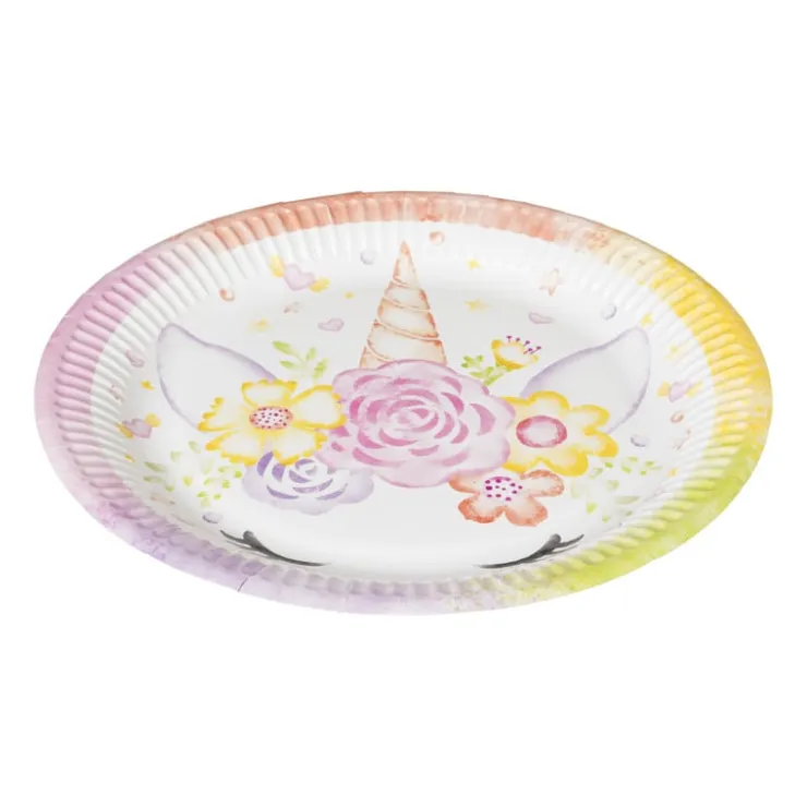 Xenos Bord Unicorn - set van 8 - ø23 cm- Wegwerpservies|Kinderfeestjes