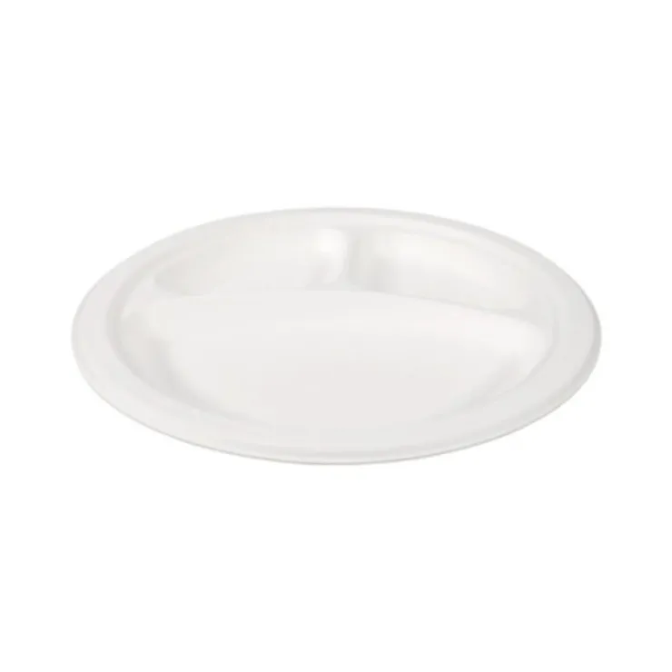 Xenos Borden bagasse met 3 vakken - set van 12 - ø26 cm- Wegwerpservies