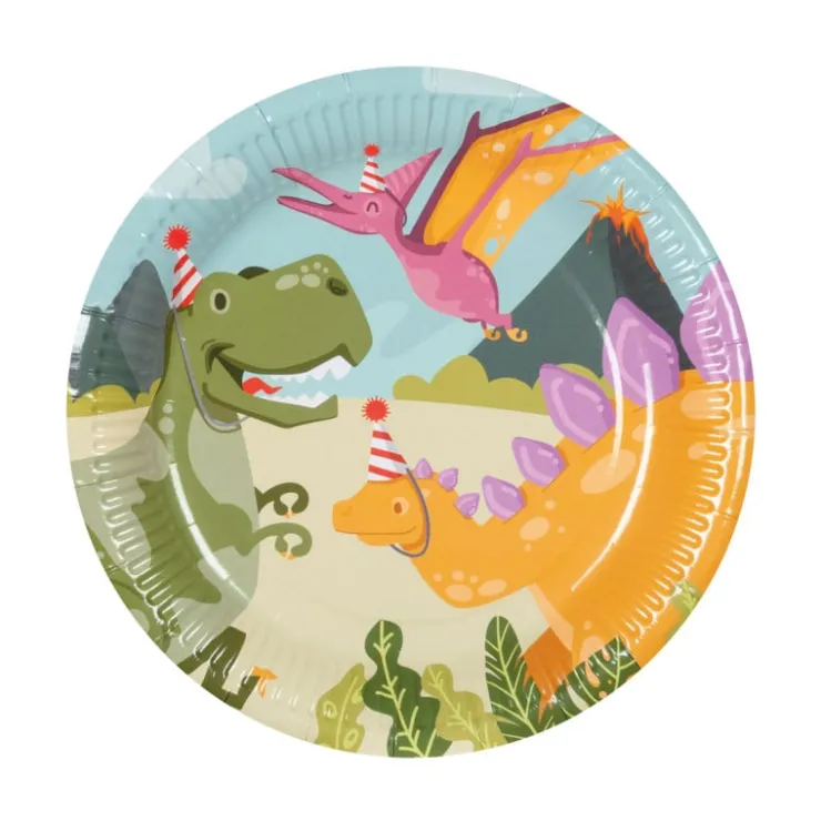 Xenos Borden dino - ø22 cm - set van 10- Wegwerpservies|Kinderfeestjes