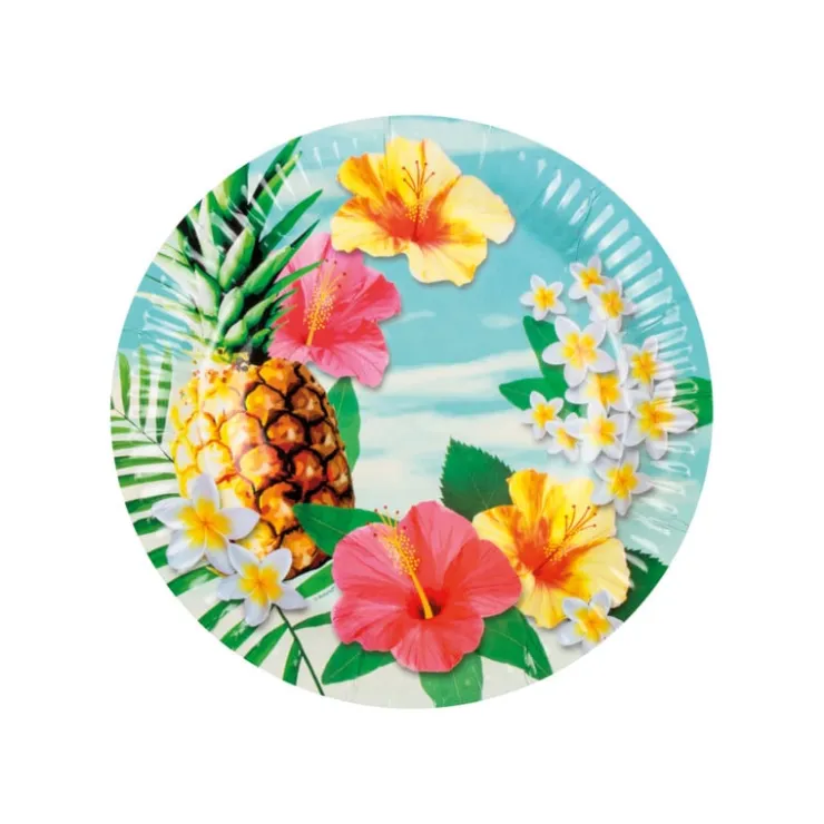 Xenos Borden tropical - set van 10 - ø23 cm- Wegwerpservies|Kinderfeestjes