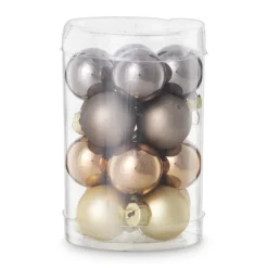 Xenos Box met kerstballen - bruin - ø2.5 cm - set van 16- Kerstballen