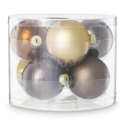 Xenos Box met kerstballen - bruin - ø7 cm - set van 8- Kerstballen