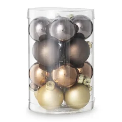 Xenos Box met kerstballen - bruin - ø4 cm - set van 16- Kerstballen