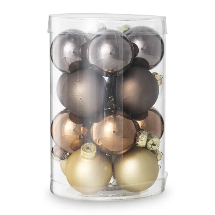 Xenos Box met kerstballen - bruin - ø4 cm - set van 16- Kerstballen