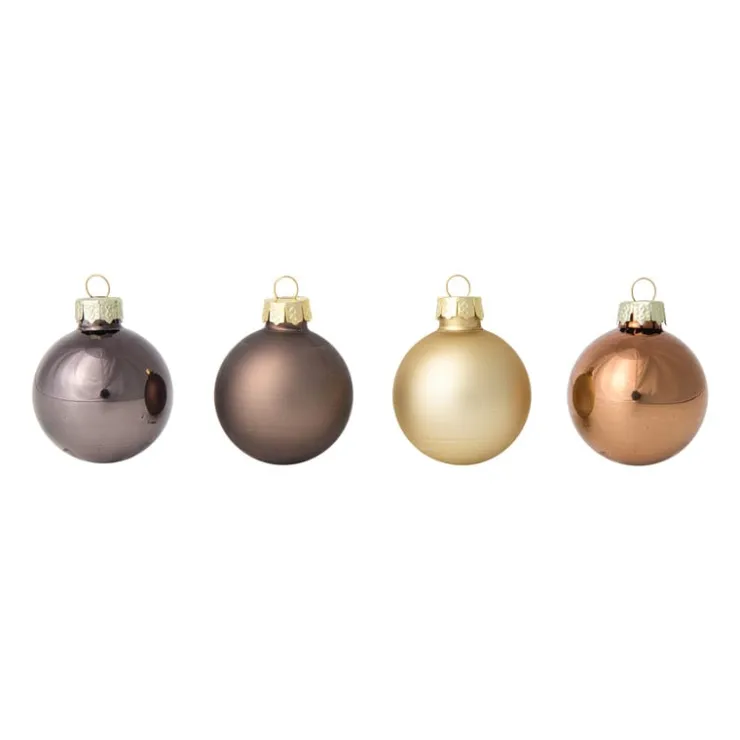 Xenos Box met kerstballen - bruin - ø4 cm - set van 16- Kerstballen