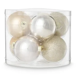Xenos Box met kerstballen - goudkleurig - ø7 cm - set van 8- Kerstballen