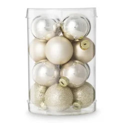 Xenos Box met kerstballen - goudkleurig - ø4 cm - set van 16- Kerstballen