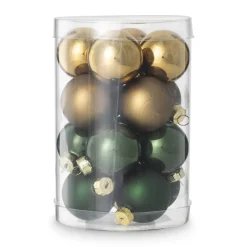 Xenos Box met kerstballen - groen - ø4cm - set van 16- Kerstballen