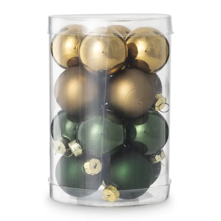 Xenos Box met kerstballen - groen - ø4cm - set van 16- Kerstballen