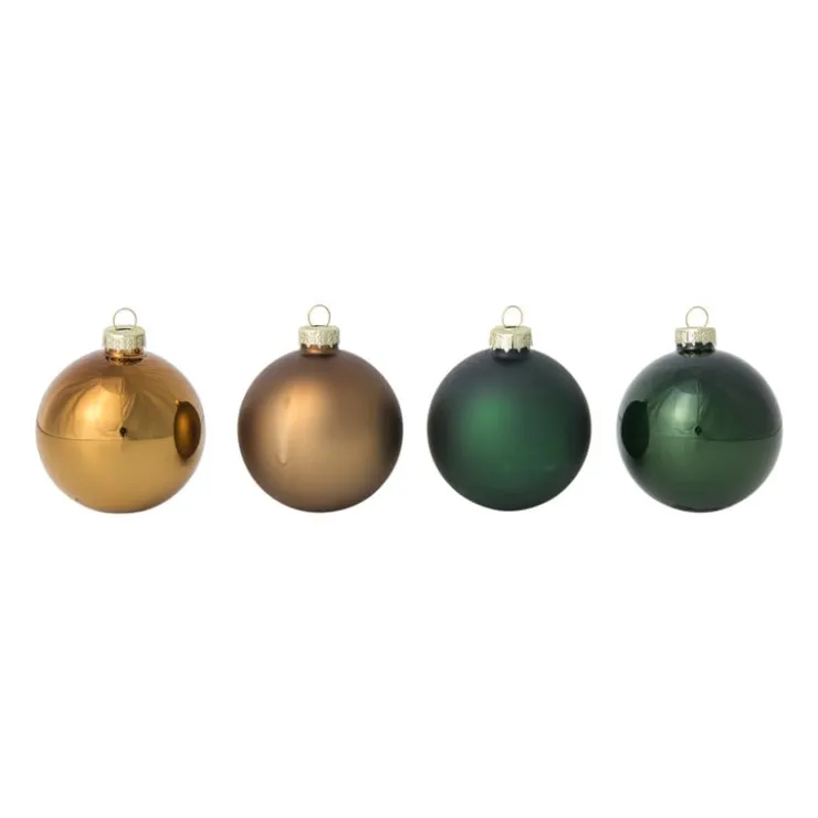 Xenos Box met kerstballen - groen - ø7 cm - set van 8- Kerstballen