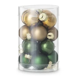 Xenos Box met kerstballen - groen - ø2.5 cm - set van 16- Kerstballen