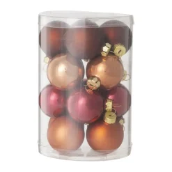 Xenos Box met kerstballen - rood - ø4 cm - set van 16- Kerstballen