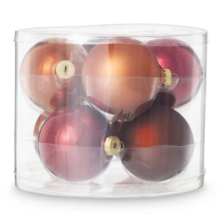 Xenos Box met kerstballen - rood - ø7 cm - set van 8- Kerstballen