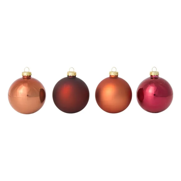 Xenos Box met kerstballen - rood - ø7 cm - set van 8- Kerstballen
