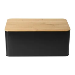 Xenos Broodtrommel met plank - zwart - 31x17x14 cm- Broodtrommels