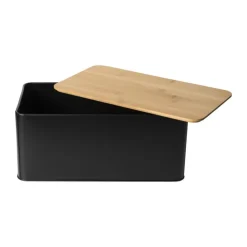 Xenos Broodtrommel met plank - zwart - 31x17x14 cm- Broodtrommels