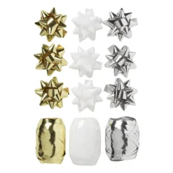 Xenos Cadeaulinten en strikken mix - goud/zilver/wit - set van 12- Cadeaulinten|Kerst Inpakken