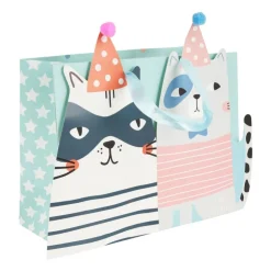 Xenos Cadeautasje cats - blauw - 18x21 cm- Cadeautasjes