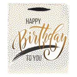 Xenos Cadeautasje Happy birthday - gouden stip - 23x26 cm- Cadeautasjes