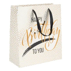 Xenos Cadeautasje Happy birthday - gouden stip - 23x26 cm- Cadeautasjes